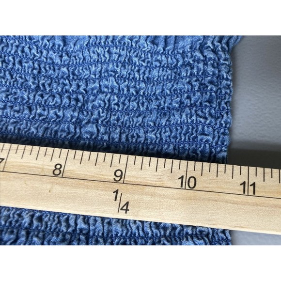 Retro 70s Chambray Top M Denim Blue On or Off Shoulder Wide Ruched Waist Ruffle - Picture 12 of 12